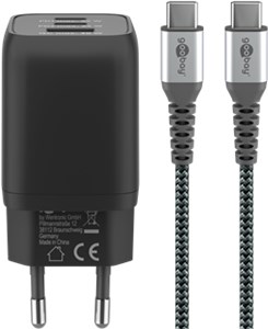 Set di caricatore rapido USB-C™ Nano (65 W) e cavo tessile USB-C™ (1 m)
