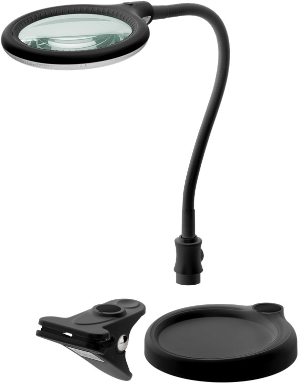  LED Magnifying Lamp with Base and Clamp, 6 W, black 