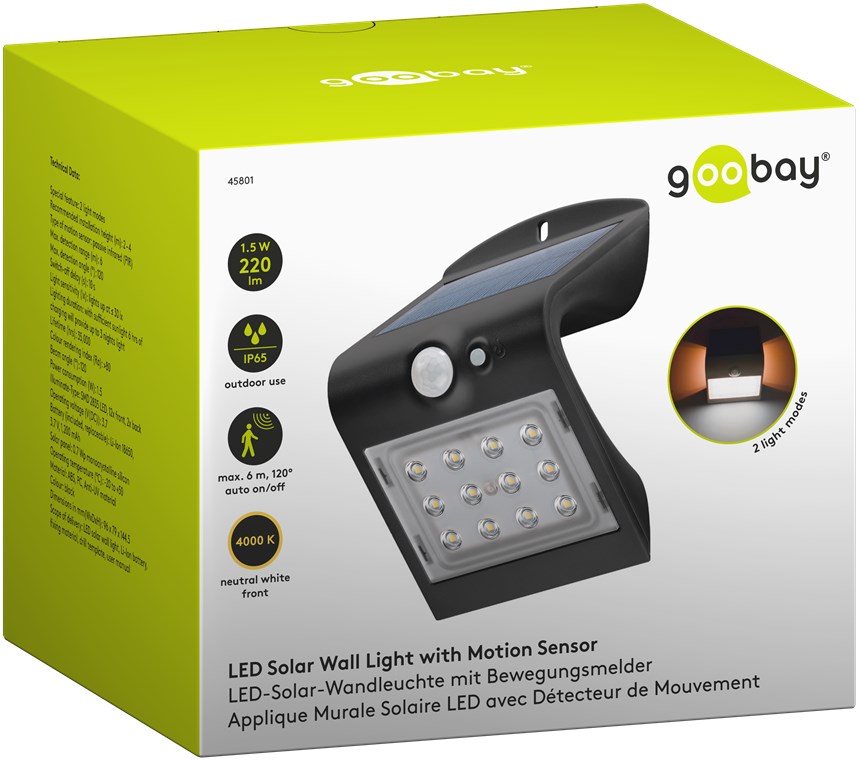 LED Solar Light with Motion Sensor, 1.5 W, Black