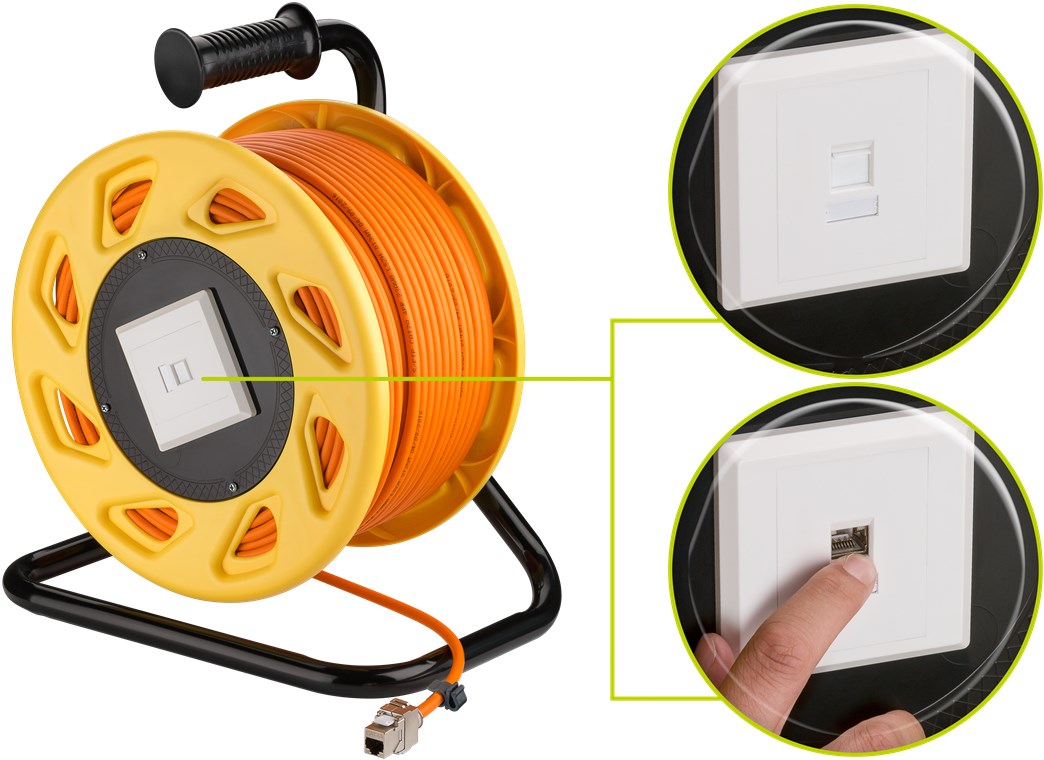 Portable RJ45 Network Cable Reel Extension, orange