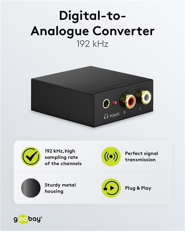 Goobay Convertisseur Numérique-Analogique 192 kHz - Câble audio