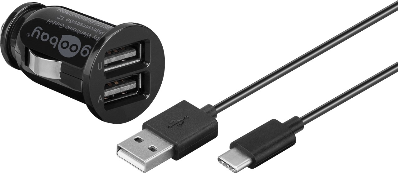 Zigarettenanzünder Autoladegerät mit integriertem Micro-USB Kabel, 1A -  Schwarz - German