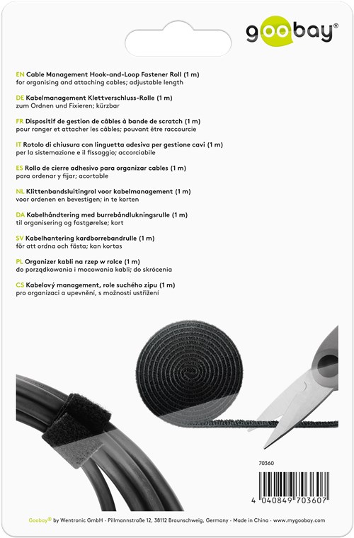 Cable Management Set with Hook-and-Loop Fastener Roll (1 m