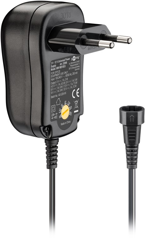 Goobay 59030 Universal Netzteil 3V - 12V max 27W Netzgerät mit Adapter 2x  Klinkenstecker & 6x DC-Stecker 2250 mA Steckernetzteil Schwarz