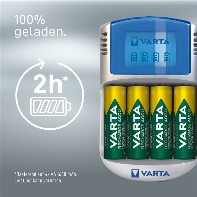 Chargeur ECO CHARGER – VARTA: avec 4 piles rechargeables AA (2100