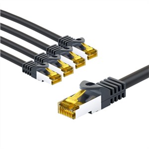 RJ45 Câble Patch, CAT 6A S/FTP (PiMF), 500 MHz, avec CAT 7 Câble Brut, 5 m, noir, Lot de 5