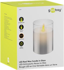 Candela LED in vera cera in vetro, 7,5 x 10 cm