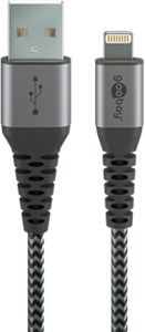 Lightning auf USB-A Textilkabel mit Metallsteckern (spacegrau/silber), 2 m