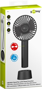 USB Hand Fan with Stand Function, Black USB Hand Fan with Stand Function, Black