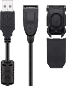 USB 2.0 Hi-Speed Verlängerungskabel mit Sicherungsclip, Schwarz