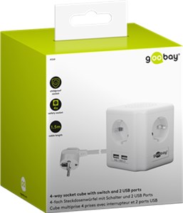 4-Way Socket Cube with Switch and USB