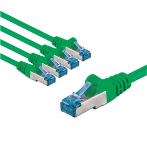 CAT 6A Patchkabel, S/FTP (PiMF), 5 m, grün, 5er-Set