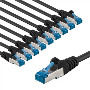 CAT 6A Patchkabel, S/FTP (PiMF), 1 m, schwarz, 10er-Set