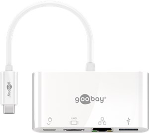 Adattatore multiporta da USB-C™ a HDMI™ e Ethernet, PD, bianco