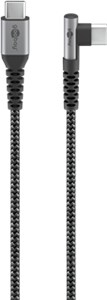 Cavo tessile da USB-C™ a USB-C™ con spine in metallo (grigio siderale/argento), 90°, 1 m