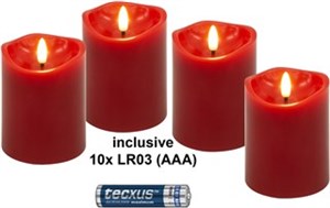 Set of 4 LED Real Wax Candles, red, incl. 12x AAA (LR03)