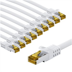 RJ45 Câble Patch, CAT 6A S/FTP (PiMF), 500 MHz, avec CAT 7 Câble Brut, 3 m, blanc, Lot de 5