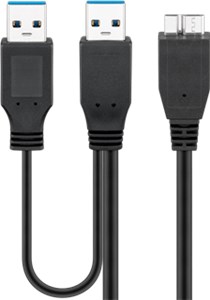 USB 3.0 Dual Power SuperSpeed Kabel, Schwarz