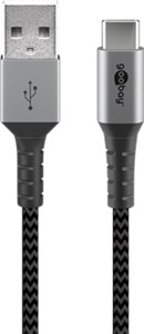 USB-C™-auf-USB-A-Textilkabel mit Metallsteckern (spacegrau/silber), 1 m