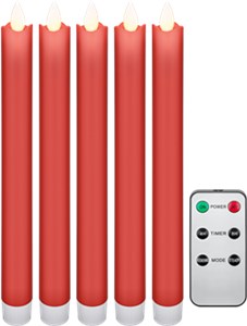 Kit de 5 Bougies LED en Cire Véritable, rouge, avec Télécommande