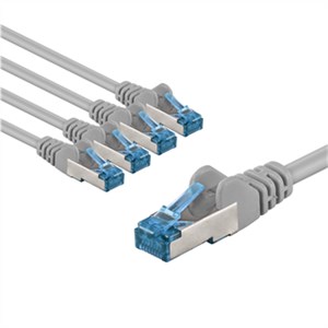 CAT 6A Patchkabel, S/FTP (PiMF), 1 m, grau, 5er-Set