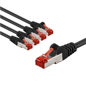 CAT 6 Patchkabel, S/FTP (PiMF), 1 m, schwarz, 5er-Set