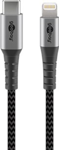 USB-C™ auf Lightning Textilkabel mit Metallsteckern (spacegrau/silber) 0,5 m