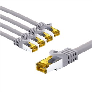 RJ45-Patchkabel CAT 6A S/FTP (PiMF), 500 MHz mit CAT 7 Rohkabel, 5 m, grau, 5er-Set