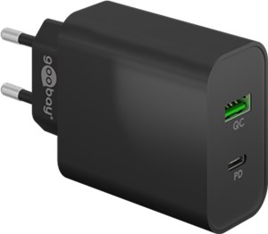 Doppio caricatore rapido USB PD/QC (45 W) nero