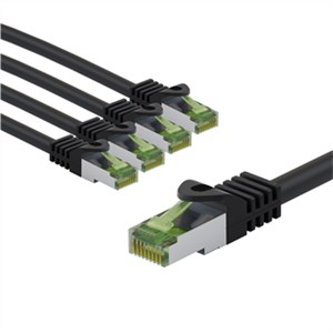 GHMT-certified CAT 8.1 Patch Cord, S/FTP, 3 m, black, Set of 5
