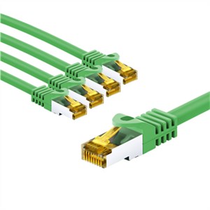 RJ45 Câble Patch, CAT 6A S/FTP (PiMF), 500 MHz, avec CAT 7 Câble Brut, 1 m, Vert, Lot de 5