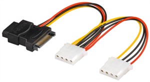 PC Y Power Cable/Adapter, 5.25/SATA 1x Combo Plug to 2x Socket