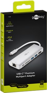 USB-C™-Multiport-Adapter HDMI 4k30Hz, USB, CR, RJ45, PD, Alu, silber