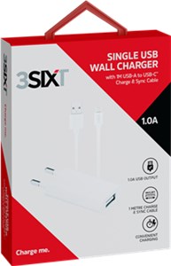 USB-C Ladeset 1A mit 1A Single-USB Ladegerät und 1m USB-C Kabel