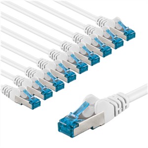 CAT 6A Patchkabel, S/FTP (PiMF), 1 m, weiß, 10er-Set