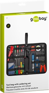 Soldering set and tool set in practical bag, 20 pieces with soldering iron, screwdriver, phase tester, pliers