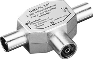 Koax-T-Adapter: doppelt Koax-Stecker > Koax-Buchse