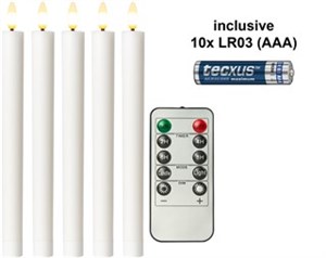 Kit de 5 Bougies LED en Cire Véritable, blanc, avec Télécommande et 10x AA (LR6)