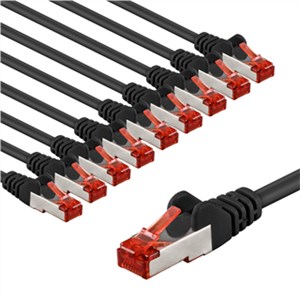CAT 6 kabel krosowy, S/FTP (PiMF), 1 m, czarny, zestaw 10