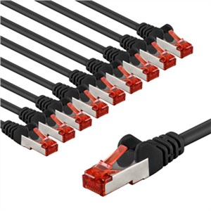 CAT 6 Patchkabel, S/FTP (PiMF), 1 m, schwarz, 10er-Set