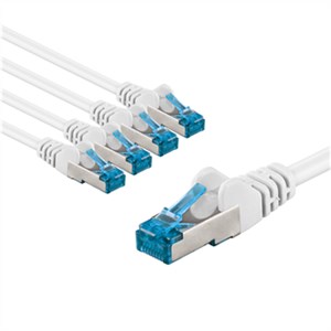 CAT 6A Câble Patch, S/FTP (PiMF), 1 m, blanc, Lot de 5