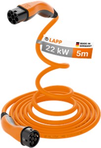 Samozwijający się kabel do ładowania Typu 2, do 22 kW, 5 m, pomarańczowy