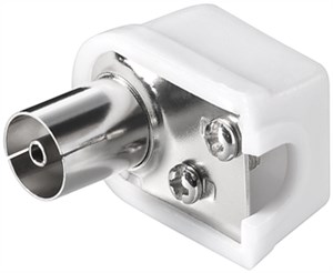 Coaxial angled socket with screw fixing, compact