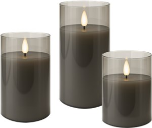 3er-Set LED-Echtwachs-Kerzen im Glas, grau-transparent 3er-Set LED-Echtwachs-Kerzen im Glas, grau-transparent