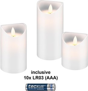 Kit de 3 Bougies LED en Cire Véritable, blanc, incl. 10x AAA (LR03)