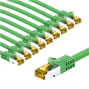 RJ45 Patch Cord CAT 6A S/FTP (PiMF), 500 MHz, with CAT 7 Raw Cable, 1 m, green, Set of 10