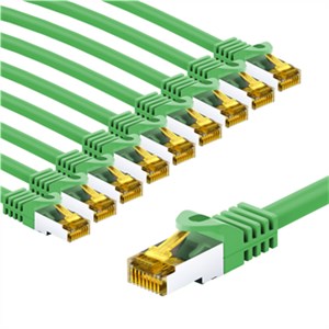 RJ45 Câble Patch, CAT 6A S/FTP (PiMF), 500 MHz, avec CAT 7 Câble Brut, 1 m, Vert, Lot de 5