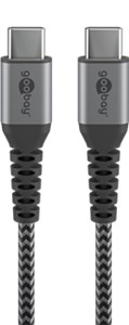 USB-C™-auf-USB-C™-Textilkabel mit Metallsteckern (spacegrau/silber), 1 m