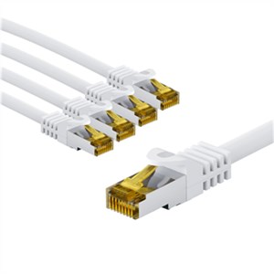 RJ45 cavo patch CAT 6A S/FTP (PiMF), 500 MHz, con cavo grezzo CAT 7, 1 m, bianco, kit di 5