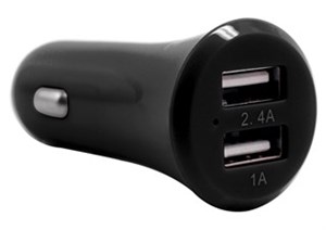 Dual USB car charger charges two devices via USB-A with max. 3400 mA